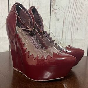 JEFFREY CAMPBELL AUDREY - TWO burgundy 6” wedge patent PU Platforms 6.5 Trending